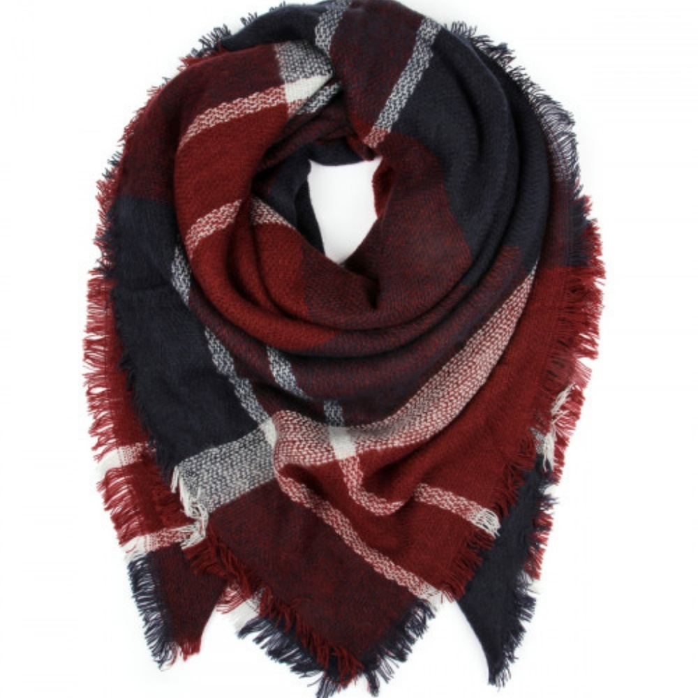 Blanket Scarf   - Burgundy Blue - Picture 2 of 4